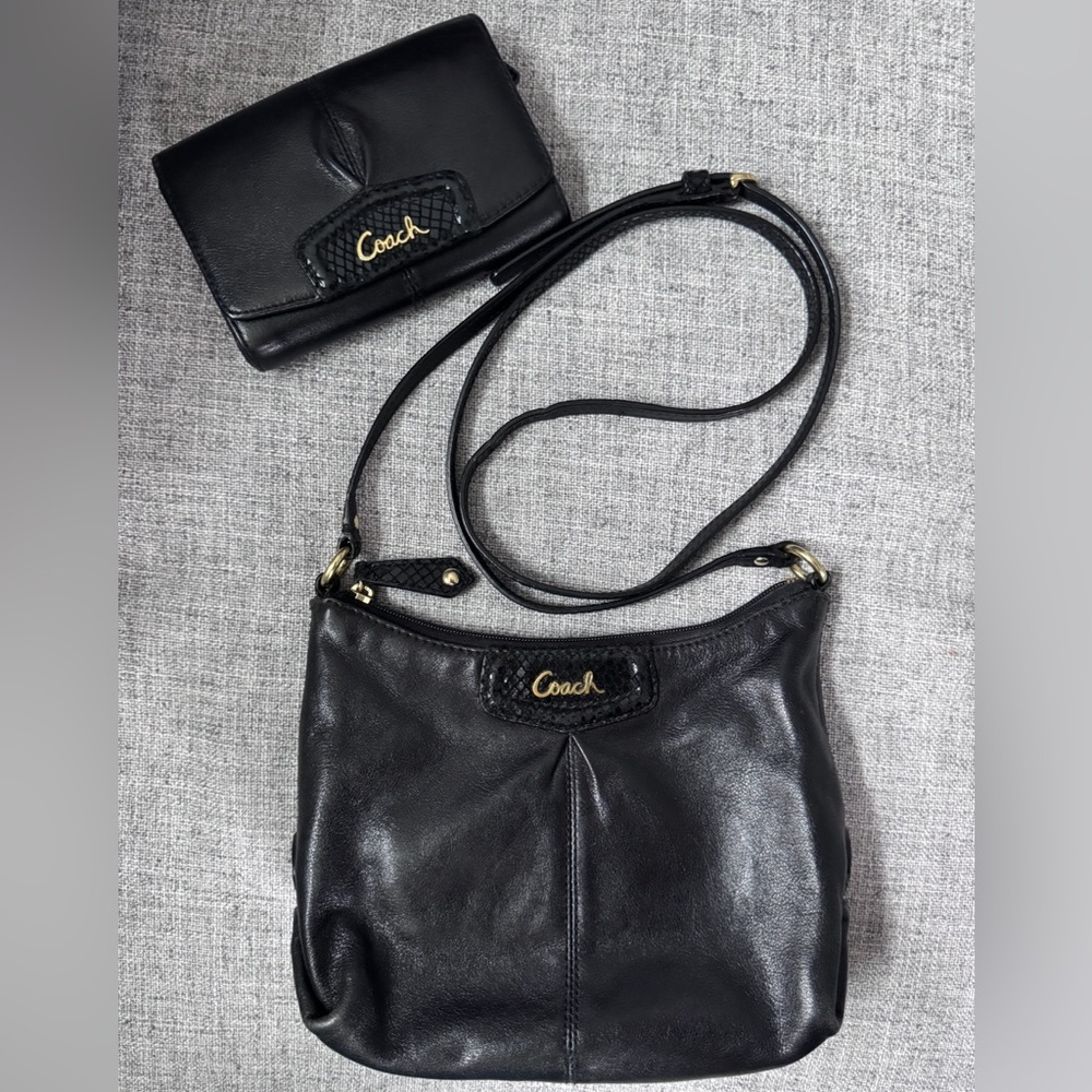 Vintage COACH Ashley Black Leather Crossbody Bag & Wallet